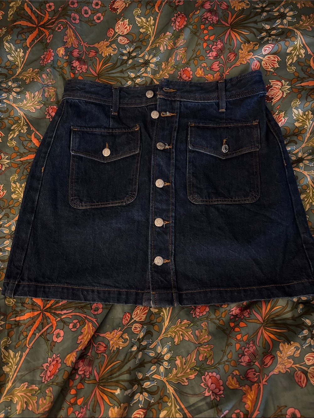 Loft Dark Blue Denim Button-Front Mini Skirt